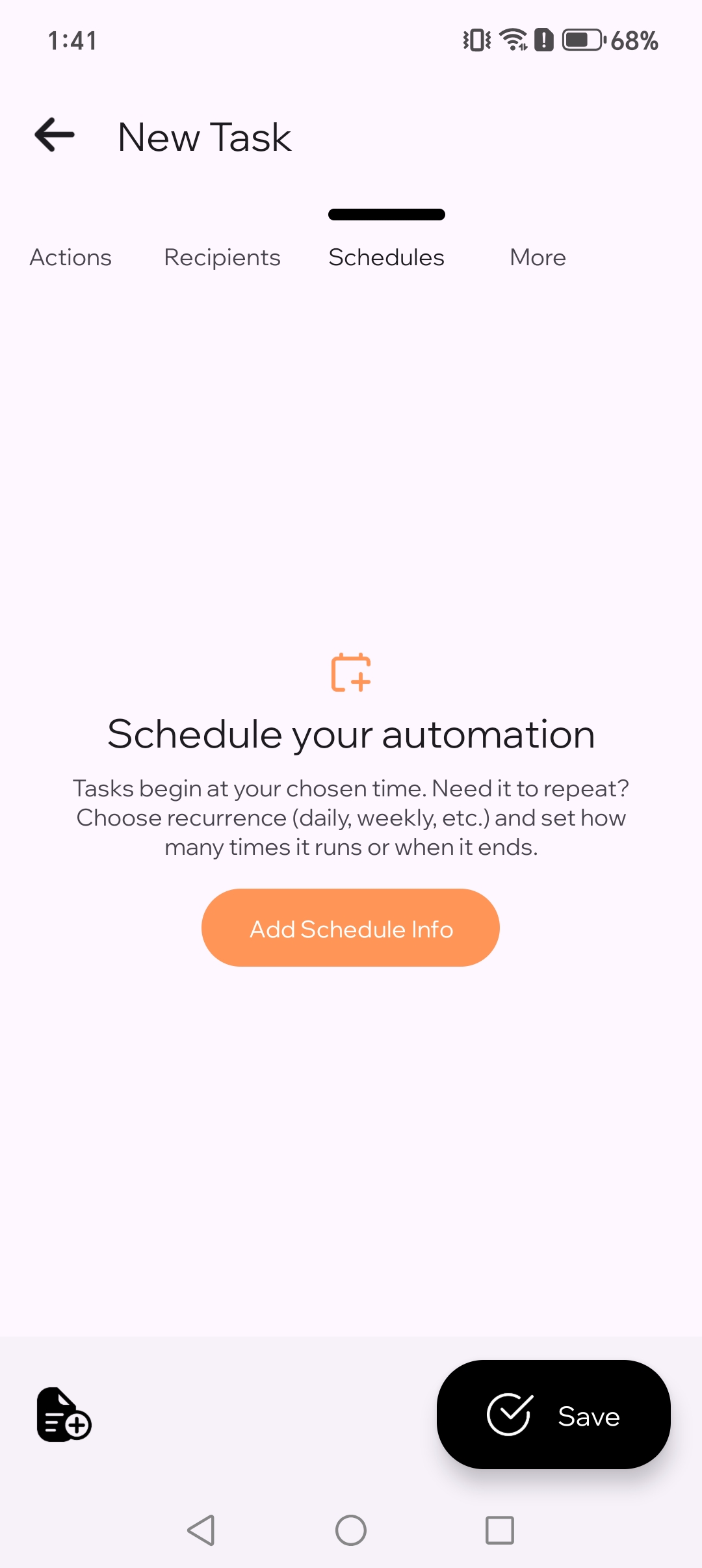 Schedules tab showing Add Schedule Info button
